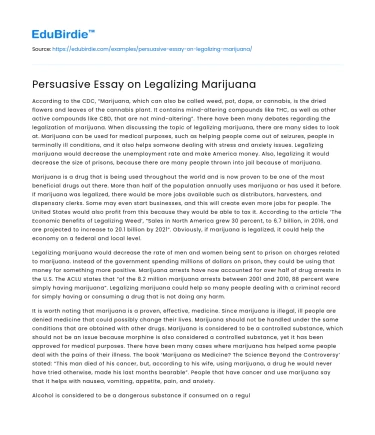 Persuasive Essay on Legalizing Marijuana