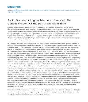 Social Disorder and Honesty in The Curious Incident of the Dog