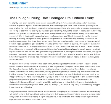 The College Hazing That Changed Life: Critical Essay
