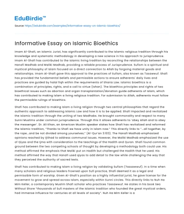 Informative Essay on Islamic Bioethics