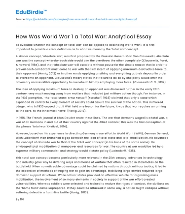 How Was World War 1 a Total War: Analytical Essay