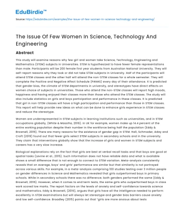 The Issue Of Few Women In Science, Technology And Engineering