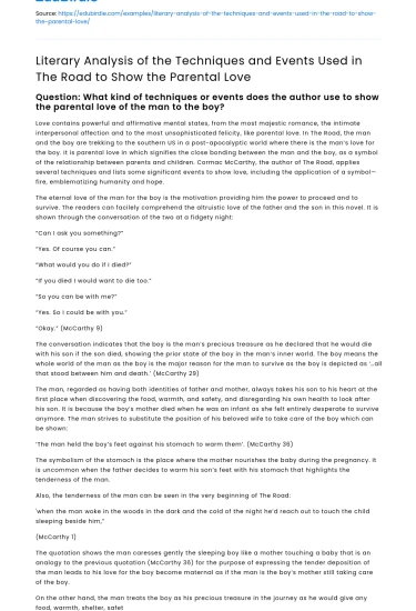 Parental Love in The Road: A Literary Analysis