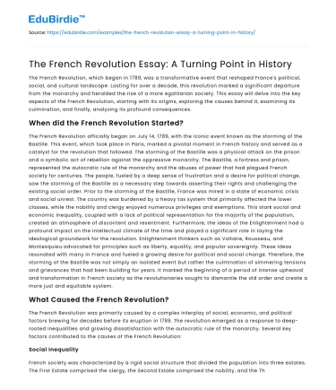 The French Revolution Essay: A Turning Point in History