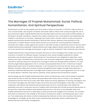Marriages of Prophet Muhammad: Multifaceted Perspectives