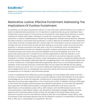 Restorative Justice: Addressing Punitive Implications