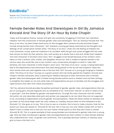 Gender roles in “Girl” and “The Story of An Hour”
