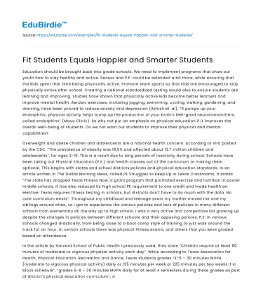 Fit Students Equals Happier and Smarter Students