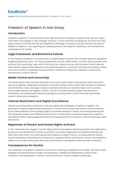 Freedom of Speech in Iran Essay