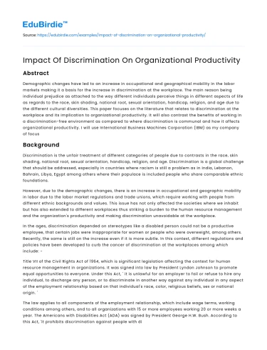 Impact Of Discrimination On Organizational Productivity
