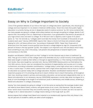 Essay on Why Is College Important to Society