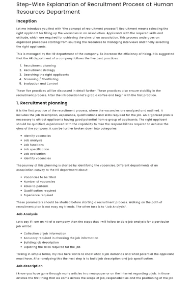 Step-Wise Explanation of Recruitment Process at Human Resources Department