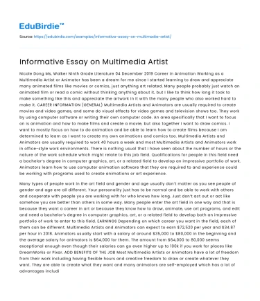 Informative Essay on Multimedia Artist