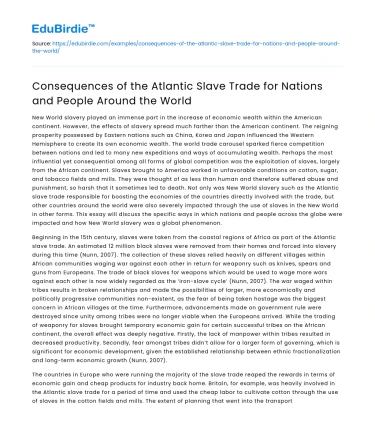 Global Impact of Atlantic Slave Trade