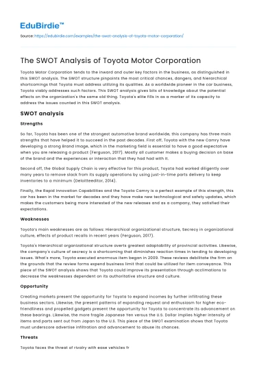 The SWOT Analysis of Toyota Motor Corporation