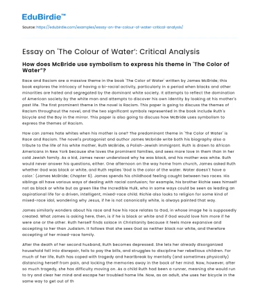 Essay on ‘The Colour of Water’: Critical Analysis