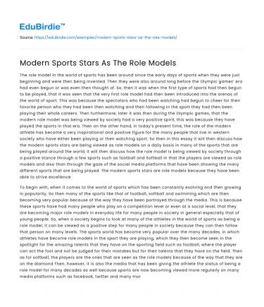 Modern Sports Stars As The Role Models