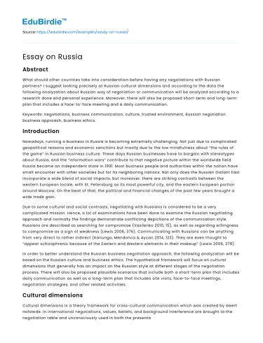 Essay on Russia