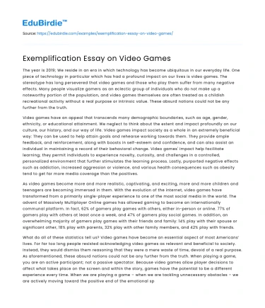 Exemplification Essay on Video Games