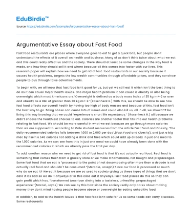 Argumentative Essay about Fast Food