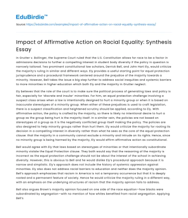 Impact of Affirmative Action on Racial Equality: Synthesis Essay
