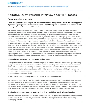 Narrative Essay: Personal Interview about IEP Process