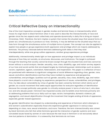Critical Reflective Essay on Intersectionality