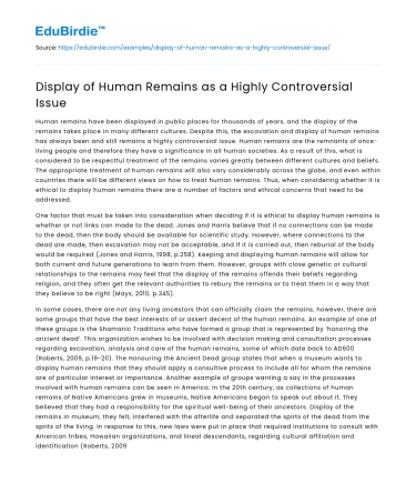 Display of Human Remains as a Highly Controversial Issue