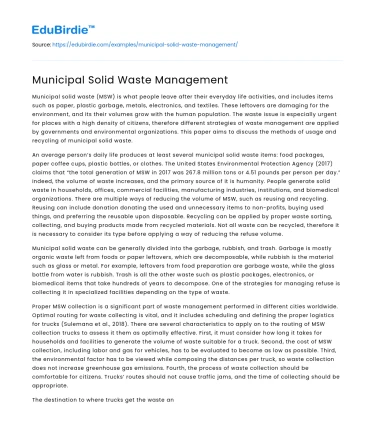 Municipal Solid Waste Management