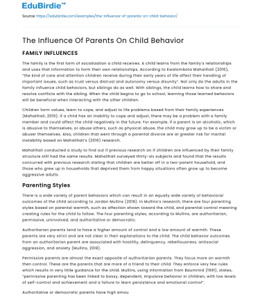 The Influence Of Parents On Child Behavior