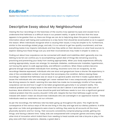 Descriptive Essay about My Neighbourhood
