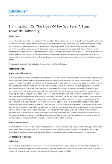 Shining Light On The Lives Of Sex Workers: A Step Towards Humanity