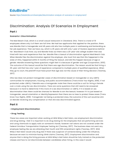 Discrimination: Analysis Of Scenarios In Employment