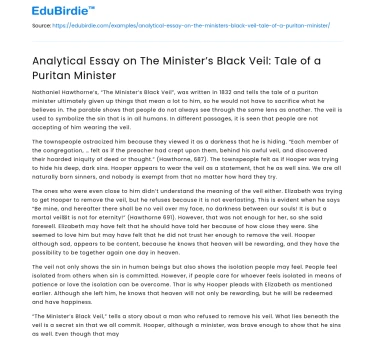 The Minister’s Black Veil: Tale of a Puritan Minister