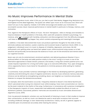 Ho Music Improves Performance In Mental State