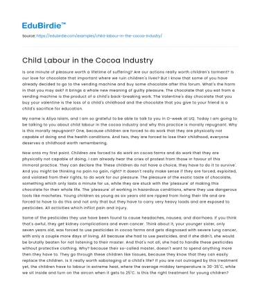 Child Labour in the Cocoa Industry