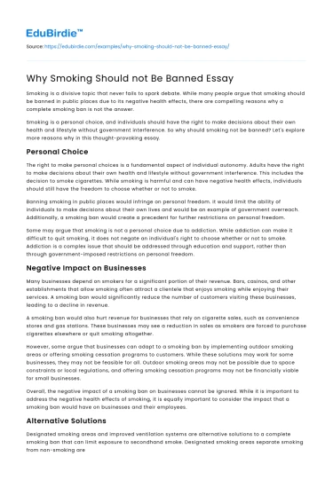 Why Smoking Should not Be Banned Essay