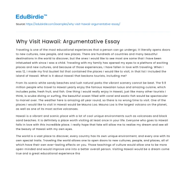 Why Visit Hawaii: Argumentative Essay