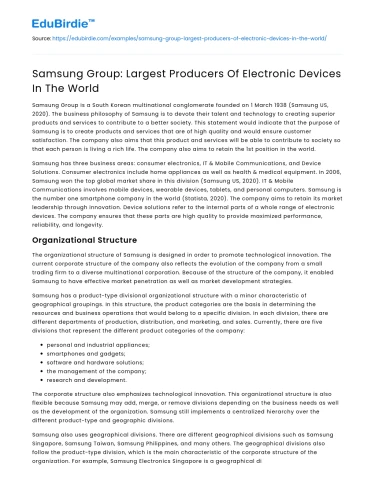 Samsung Group: Largest Producers Of Electronic Devices In The World