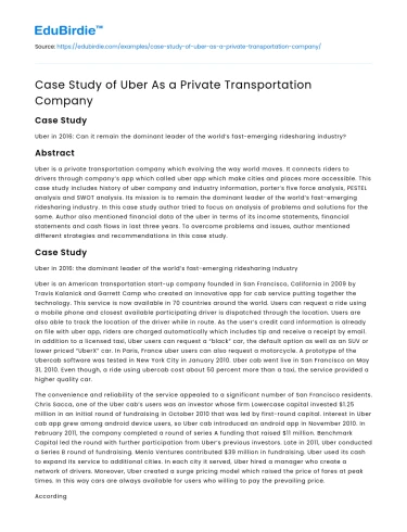 Case Study of Uber As a Private Transportation Company
