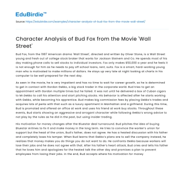 Character Analysis of Bud Fox from the Movie ‘Wall Street’