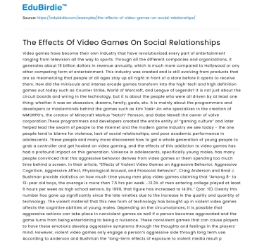 The Effects Of Video Games On Social Relationships