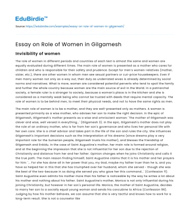 Essay on Role of Women in Gilgamesh