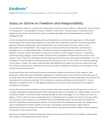 Essay on Sartre on Freedom and Responsibility