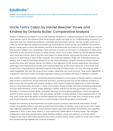 Comparing Uncle Tom’s Cabin and Kindred: Analysis