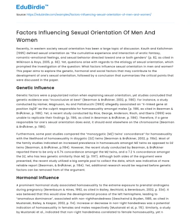 Factors Influencing Sexual Orientation Of Men And Women