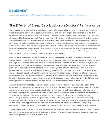 The Effects of Sleep Deprivation on Doctors’ Performance