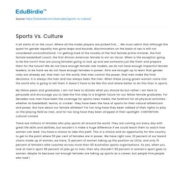 Sports Vs. Culture