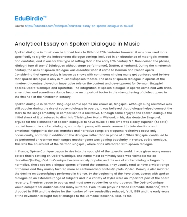 Analytical Essay on Spoken Dialogue in Music