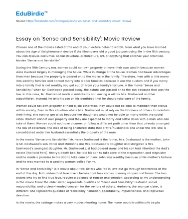Essay on ‘Sense and Sensibility’: Movie Review